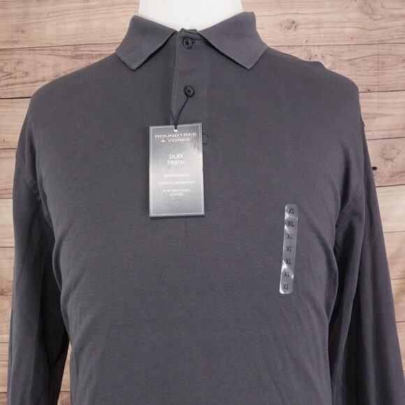 Roundtree & Yorke Shirt Mens XL Gray Long Sleeve Polo Silky Finish Cotton Casual - Picture 1 of 9